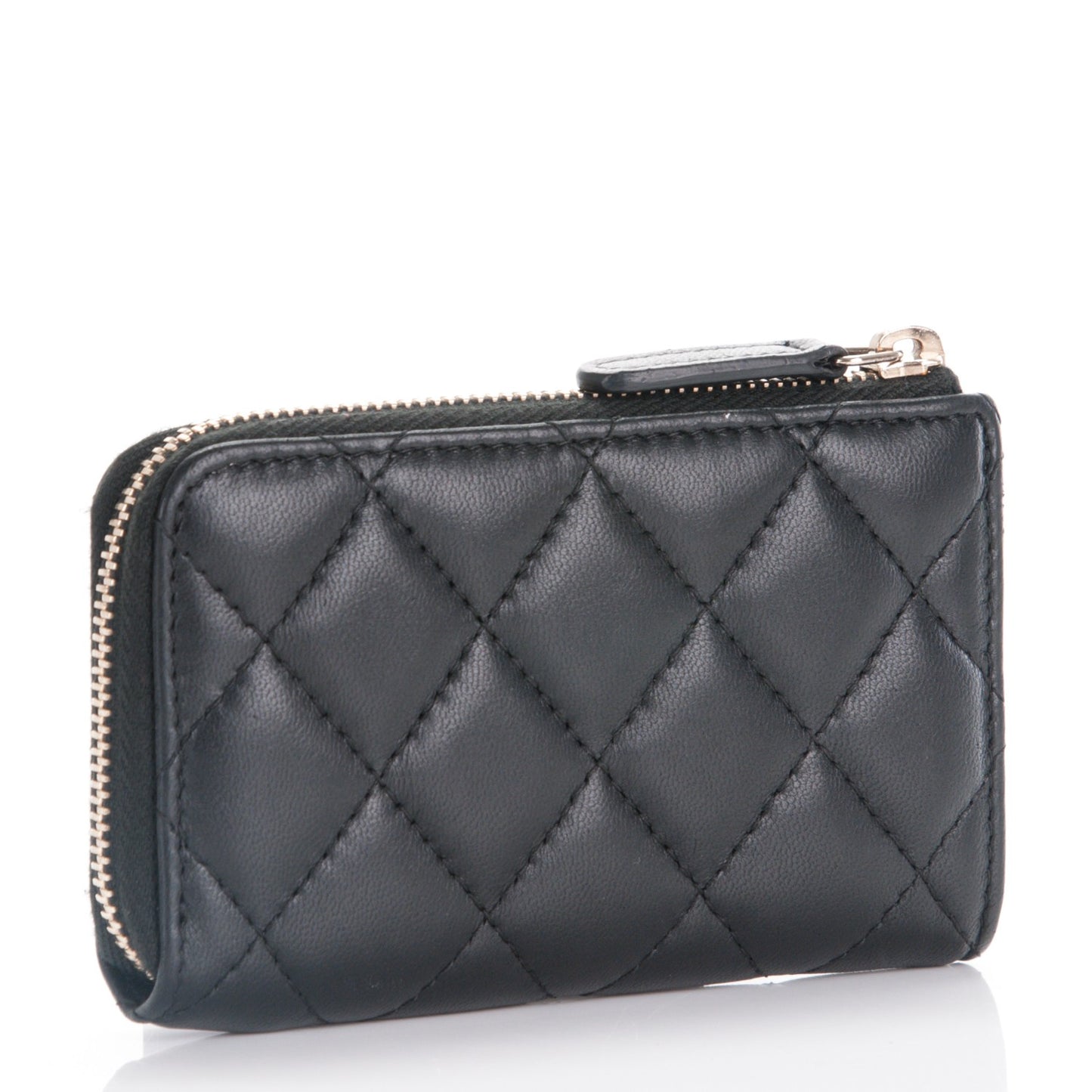 Lambskin Quilted Key Holder Case Black