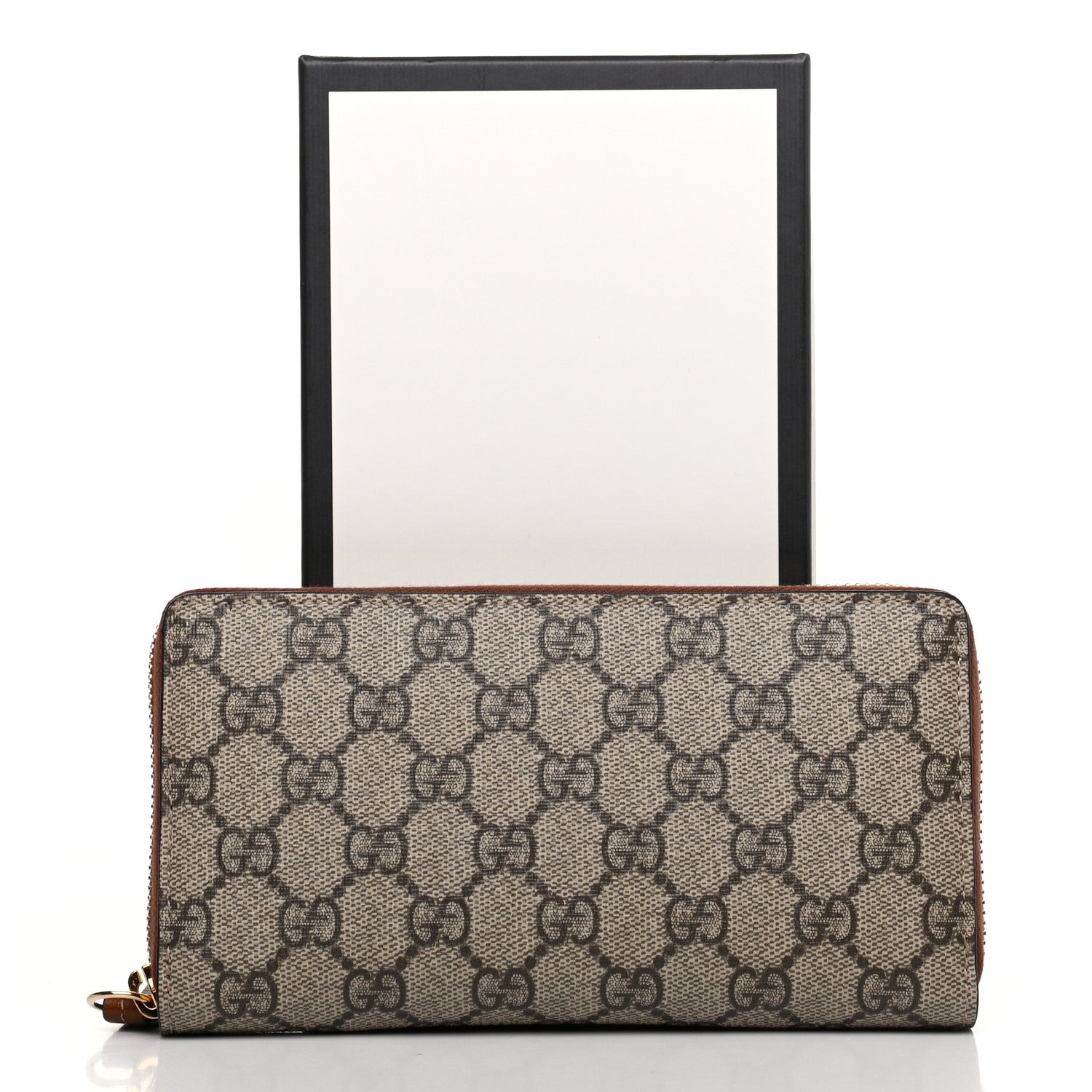 Gucci GG Supreme Monogram Cuoio Toscano Zip Around Wallet Beige Ebony Cuir 8 of 8