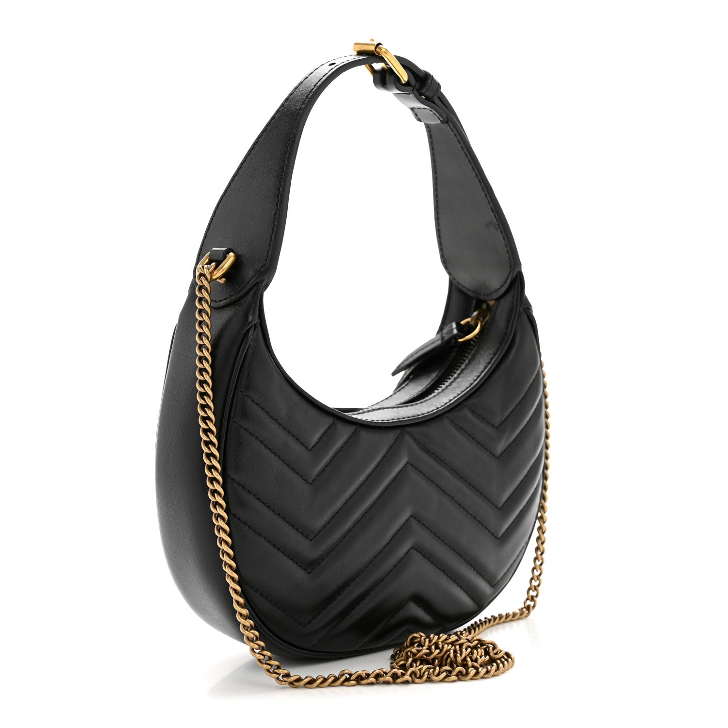 Gucci Calfskin Matelasse Chevron Mini GG Marmont Half Moon Hobo Black 3 of 10