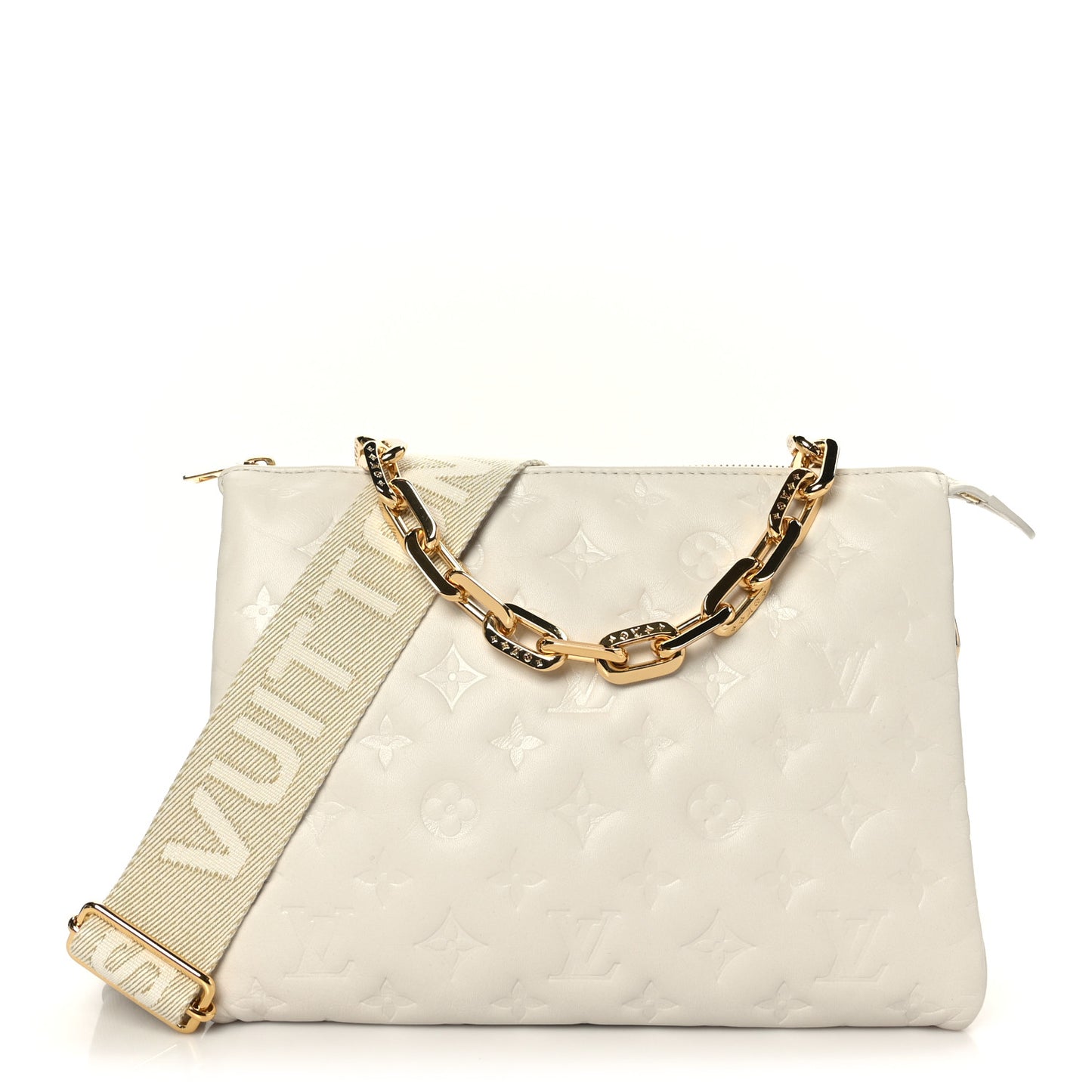 Lambskin Embossed Monogram Coussin PM Cream