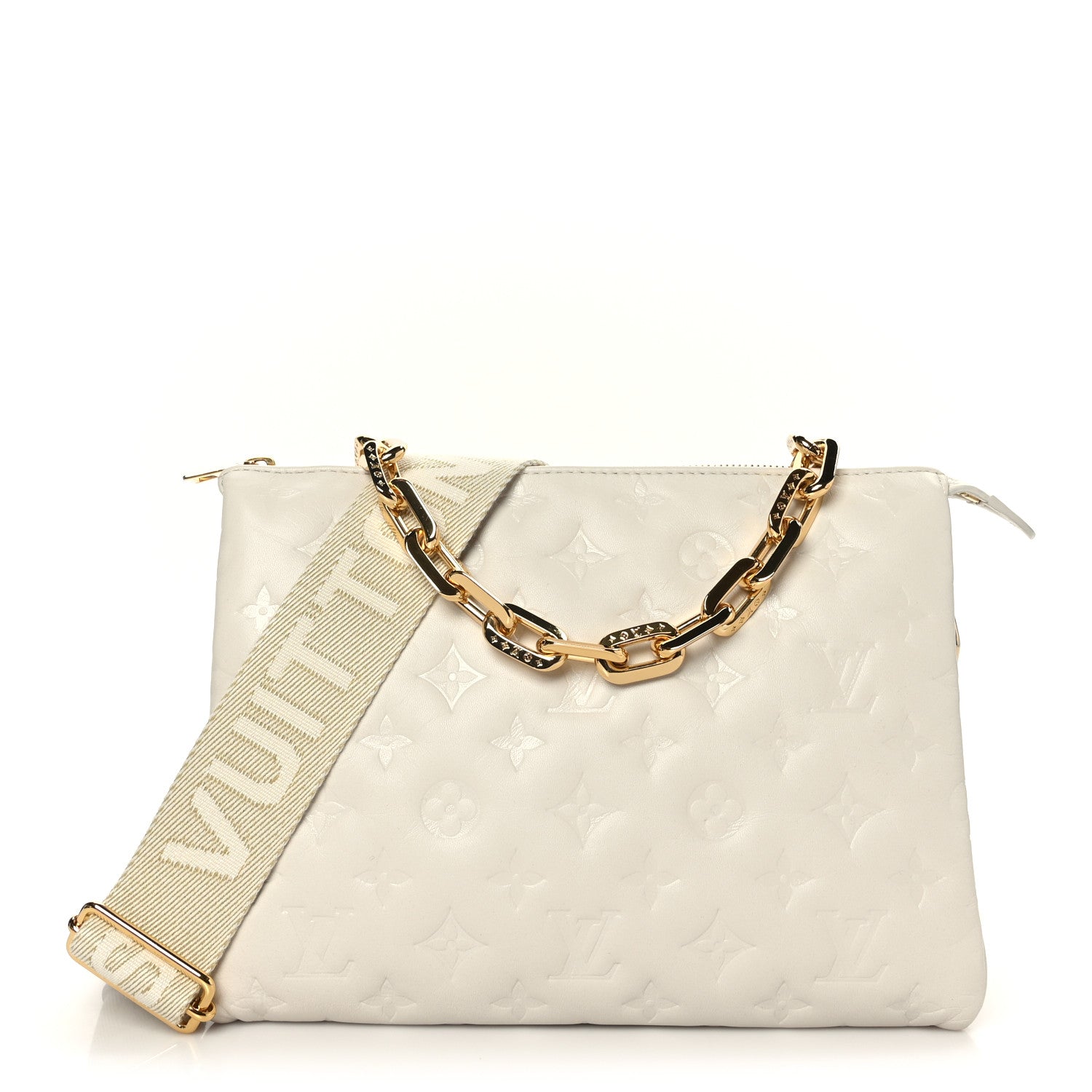 Louis Vuitton Lambskin Embossed Monogram Coussin PM Cream 1 of 10