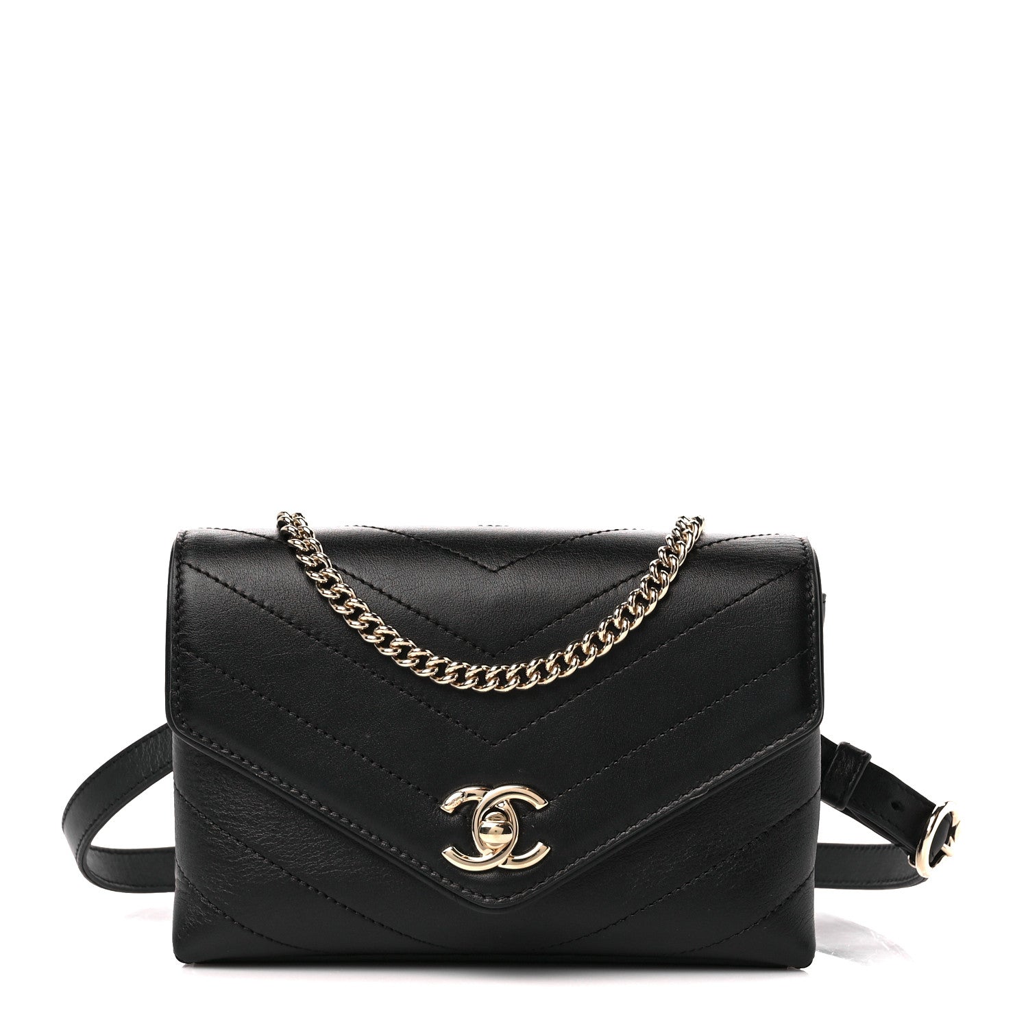 Chanel Calfskin Chevron Stitched Coco Waist Bag Black 1 of 11