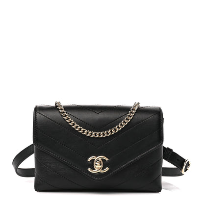 Chanel Calfskin Chevron Stitched Coco Waist Bag Black 1 of 11