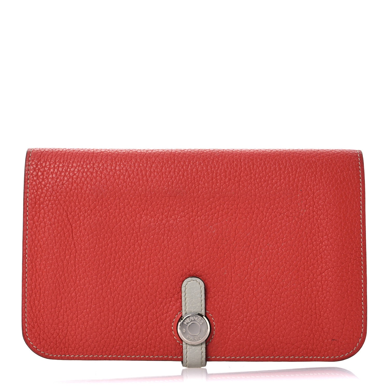Hermes Togo Dogon Duo Wallet Rouge Garance Gris Mouette 1 of 14