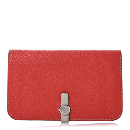Hermes Togo Dogon Duo Wallet Rouge Garance Gris Mouette 1 of 14