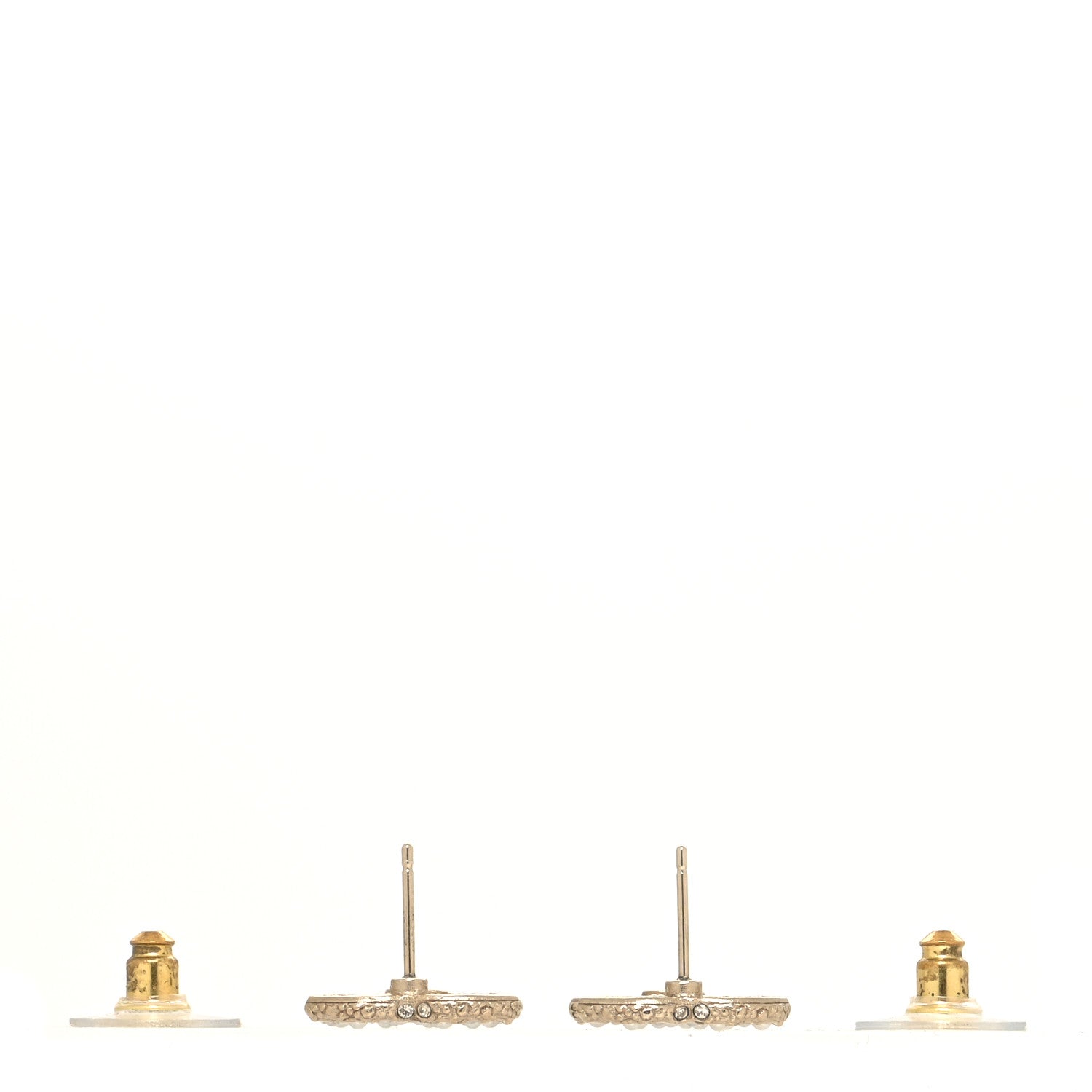 Chanel Metal Graduated Pearl Crystal CC Earrings Light Gold 3 of 4