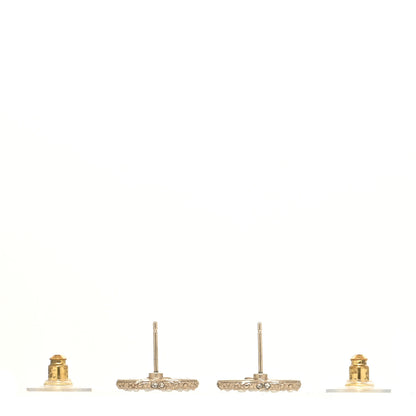Chanel Metal Graduated Pearl Crystal CC Earrings Light Gold 3 of 4