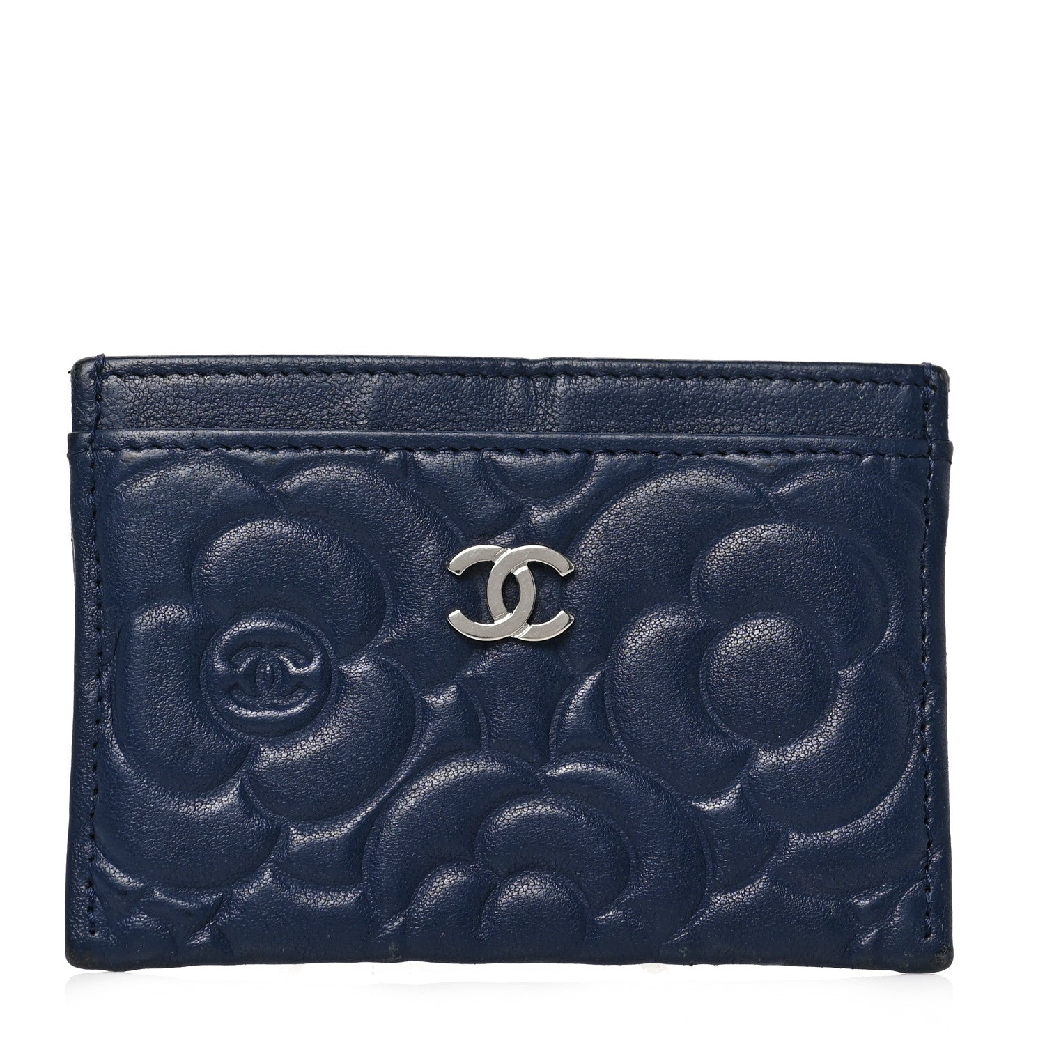 Chanel Lambskin Camellia Embossed Card Holder Navy 1 of 7
