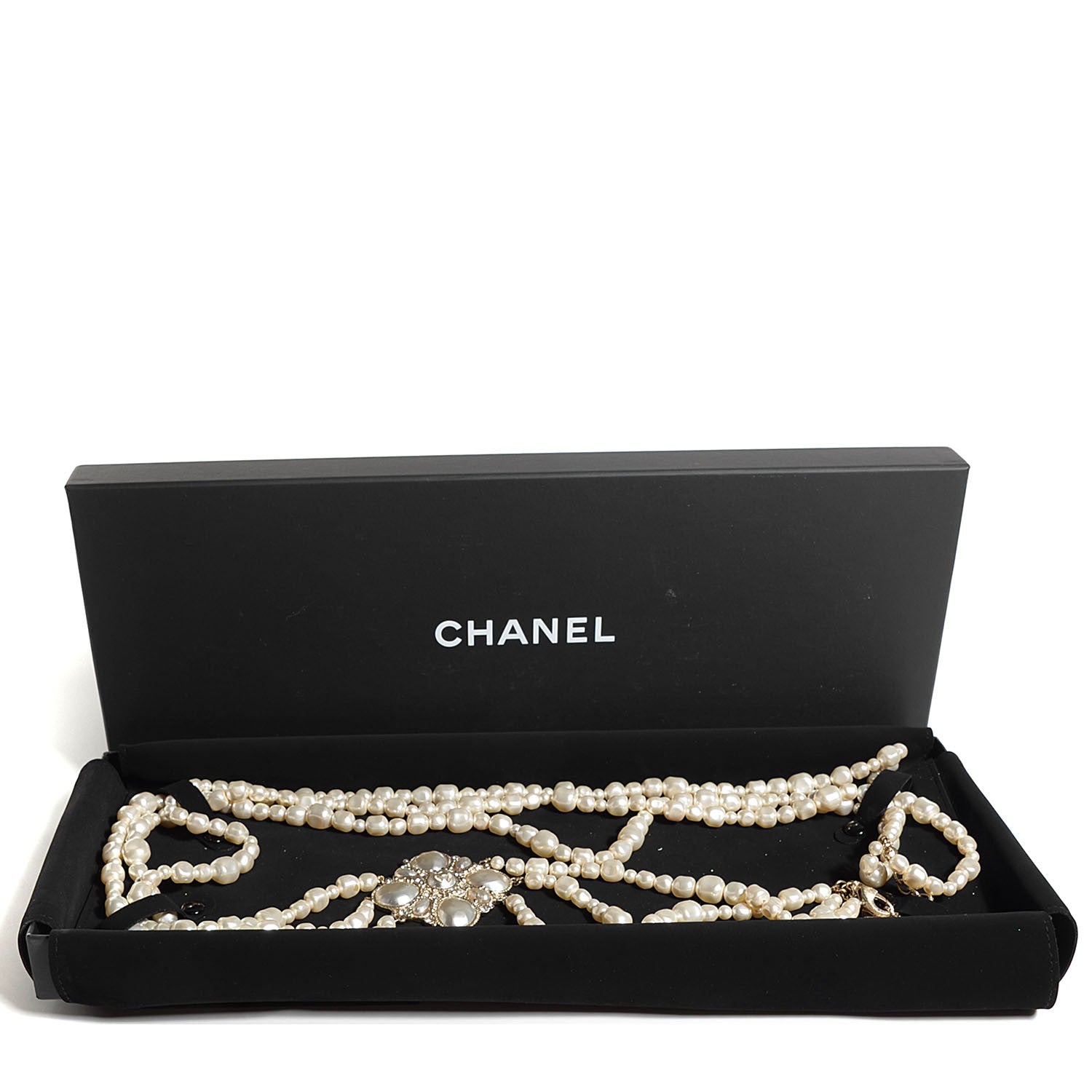 Chanel Pearl Crystal Triple Strand CC Necklace Gold 7 of 7