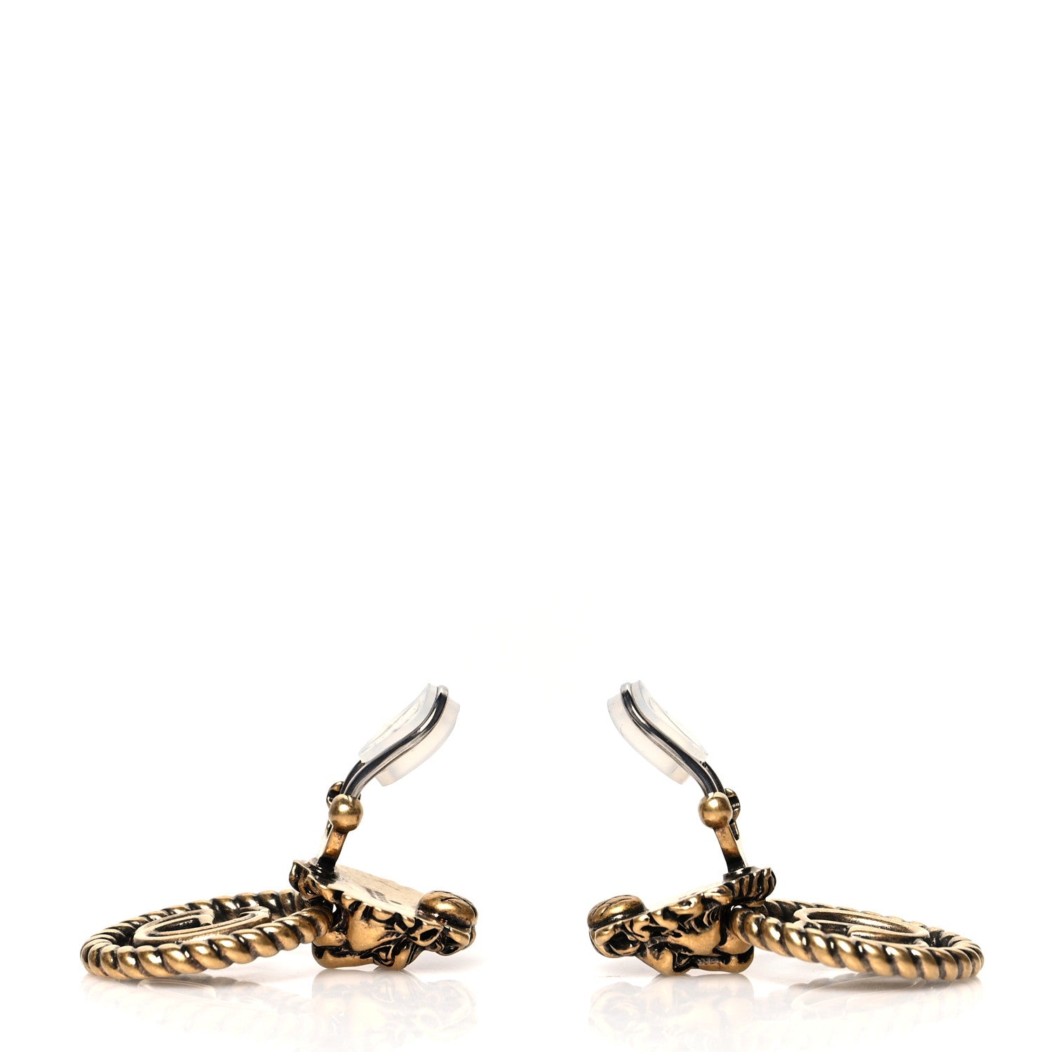 Gucci Metal Double G Lion Head Clip On Earrings Aged Gold 3 of 4