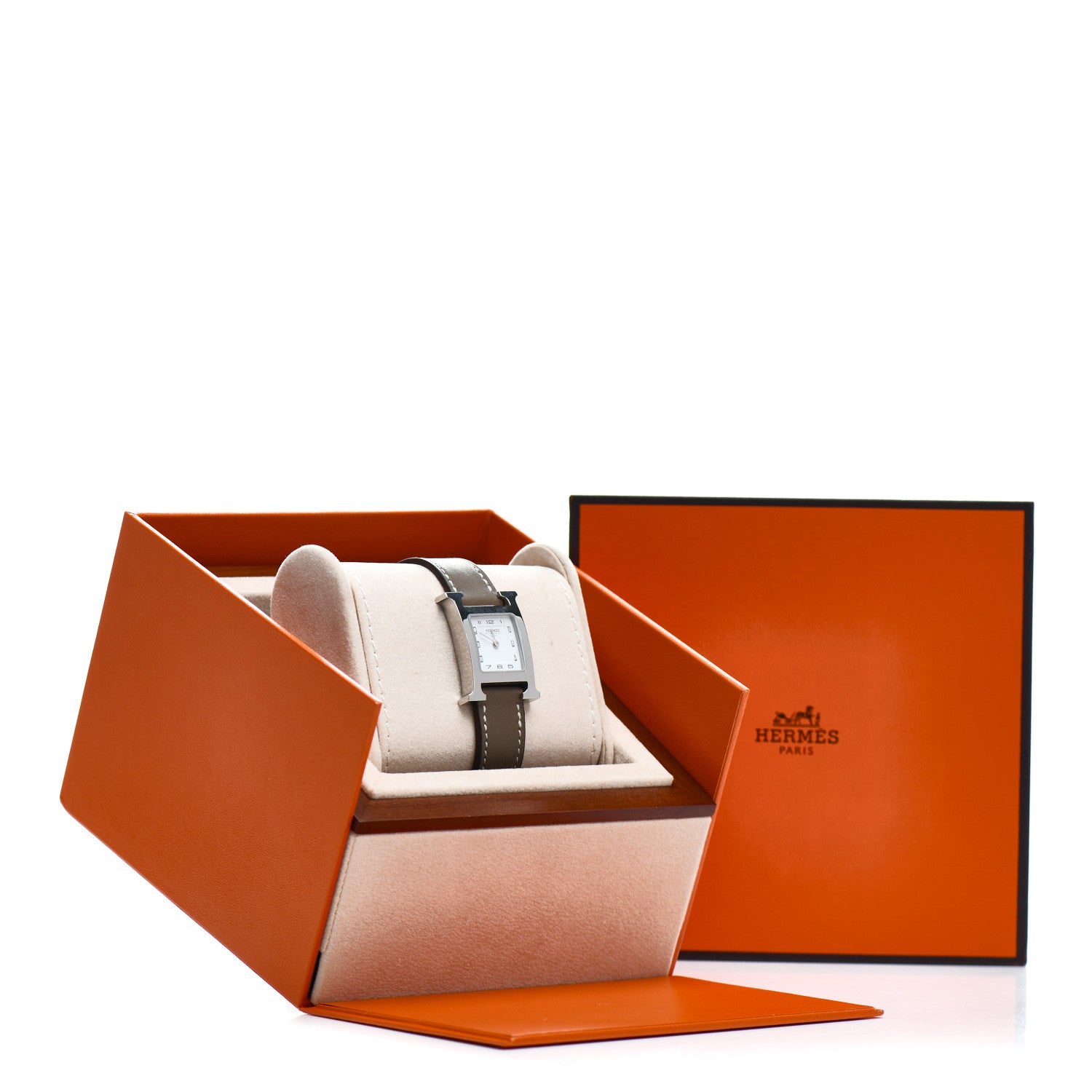 Hermes Stainless Steel Swift 21mm Heure H Hour Quartz Watch Etoupe 5 of 5