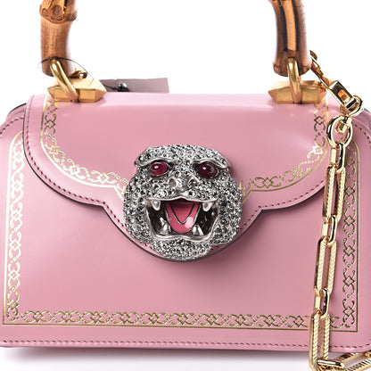 Gucci Calfskin Bamboo Crystal Mini Thiara Top Handle Bag Carmine Rose Gold 10 of 10