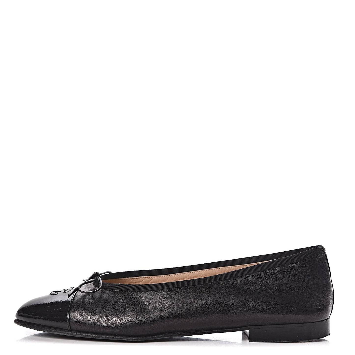 Lambskin Patent Cap Toe Ballerina Flats 41 Black