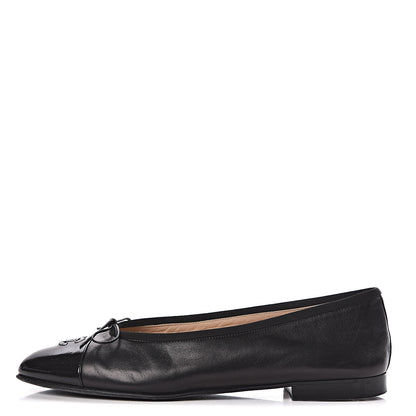 Chanel Lambskin Patent Cap Toe Ballerina Flats 41 Black 1 of 15