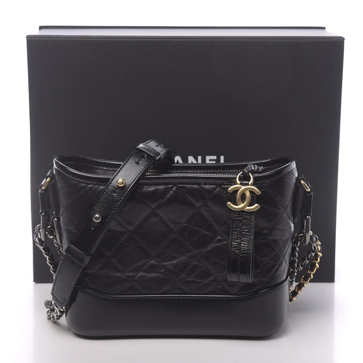 Aged Calfskin Quilted Small Gabrielle Hobo Black
