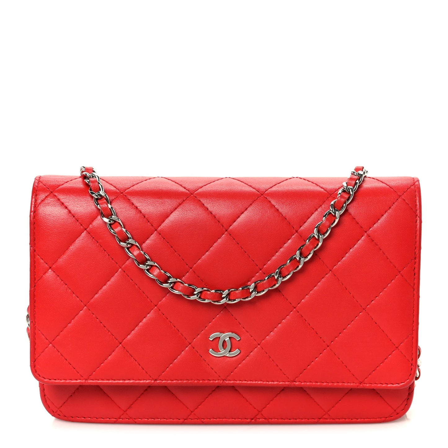 Lambskin Quilted Wallet On Chain WOC Red