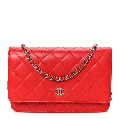 Chanel Lambskin Quilted Wallet On Chain WOC Red 1 of 12