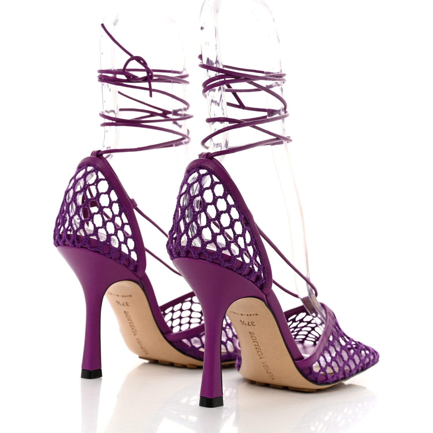 Bottega Veneta Mesh Nappa Stretch Ankle Tie 90mm Sandals 37.5 Venom 4 of 7