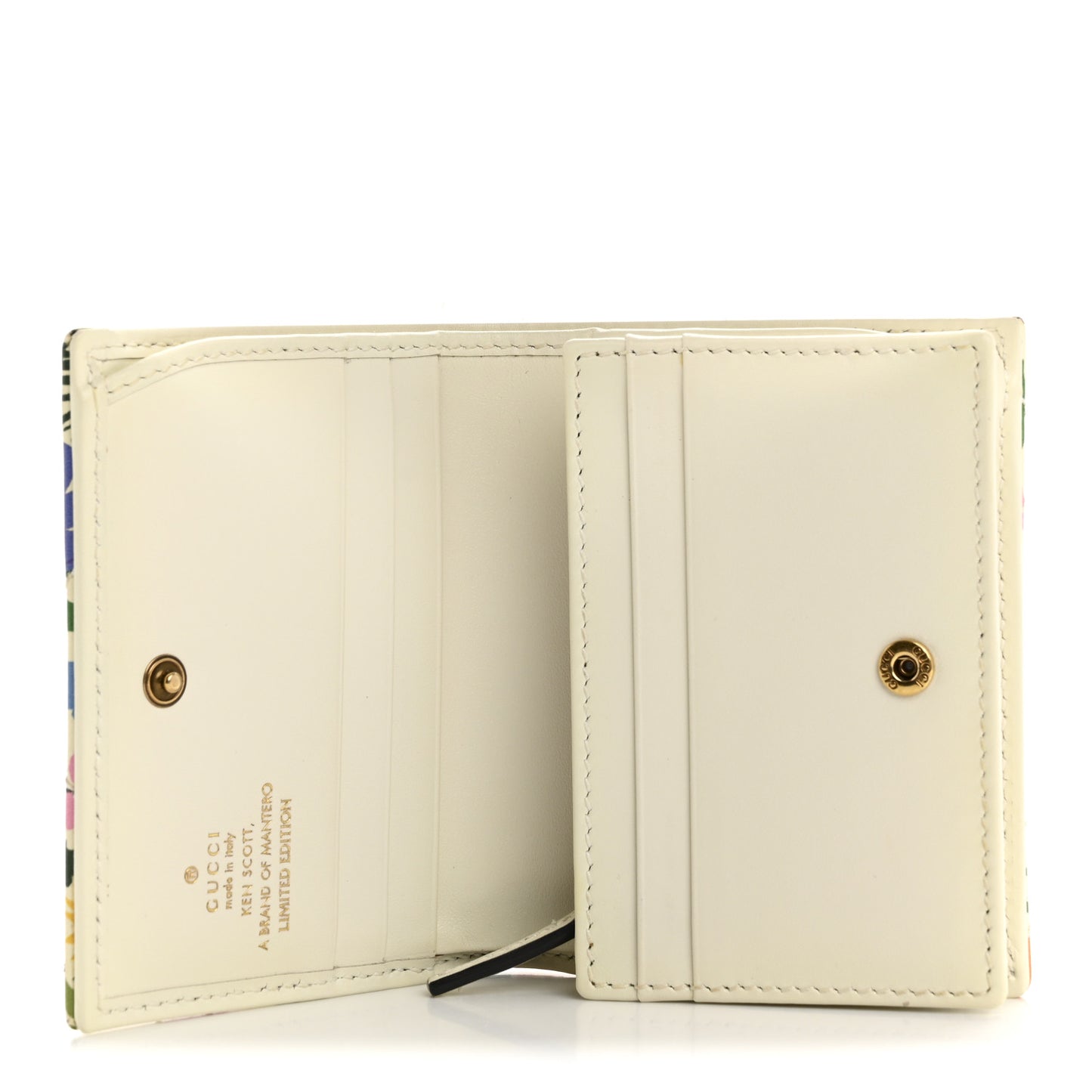 X KEN SCOTT Calfskin Matelasse Floral Print GG Marmont Card Case Wallet Ivory Pink