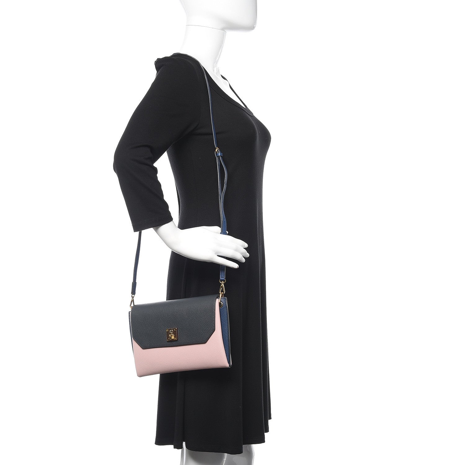 MCM Grained Calfskin Small Milla Clutch Pale Mauve Navy 2 of 10
