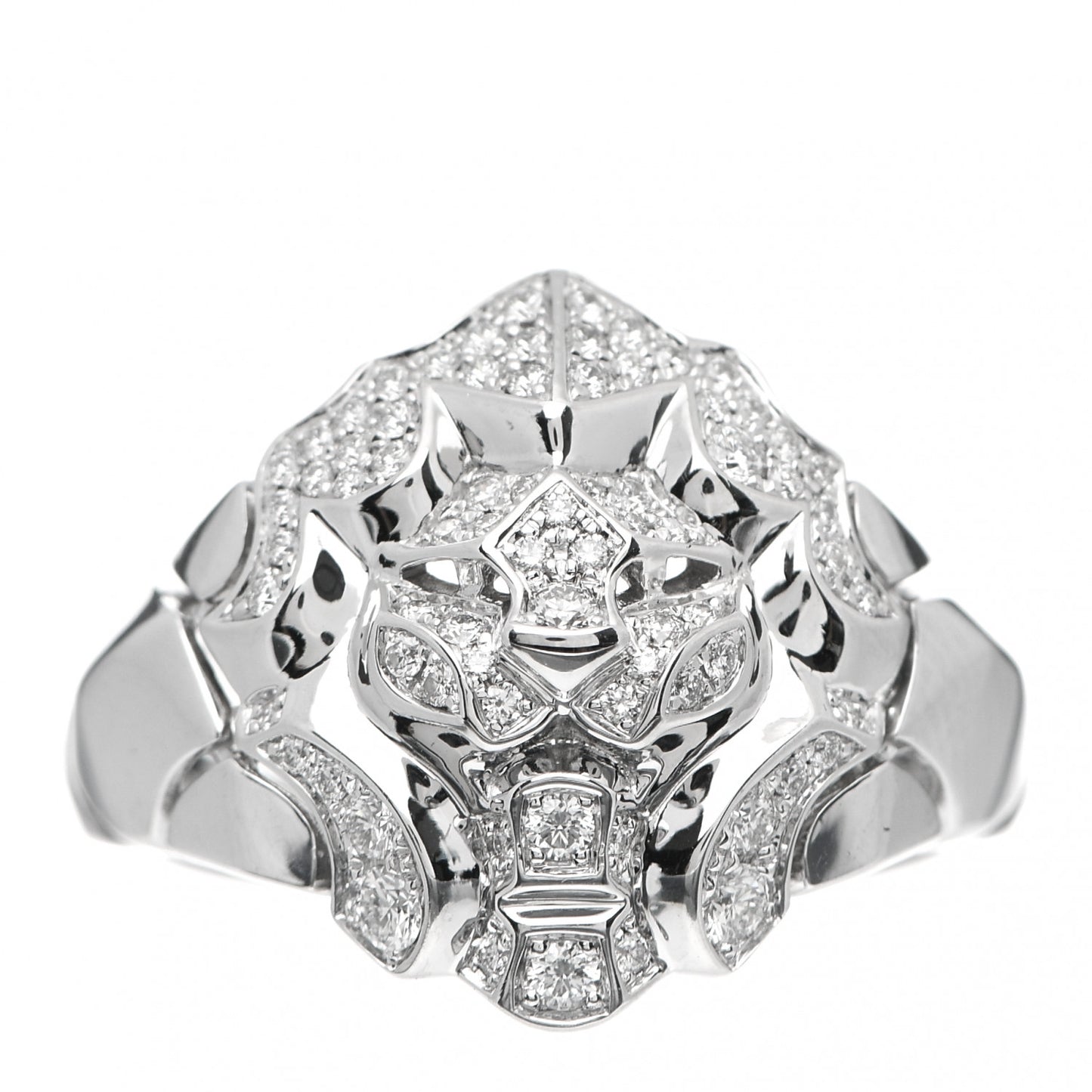 18K White Gold Diamond Sous Le Signe Du Lion Ring 54 7