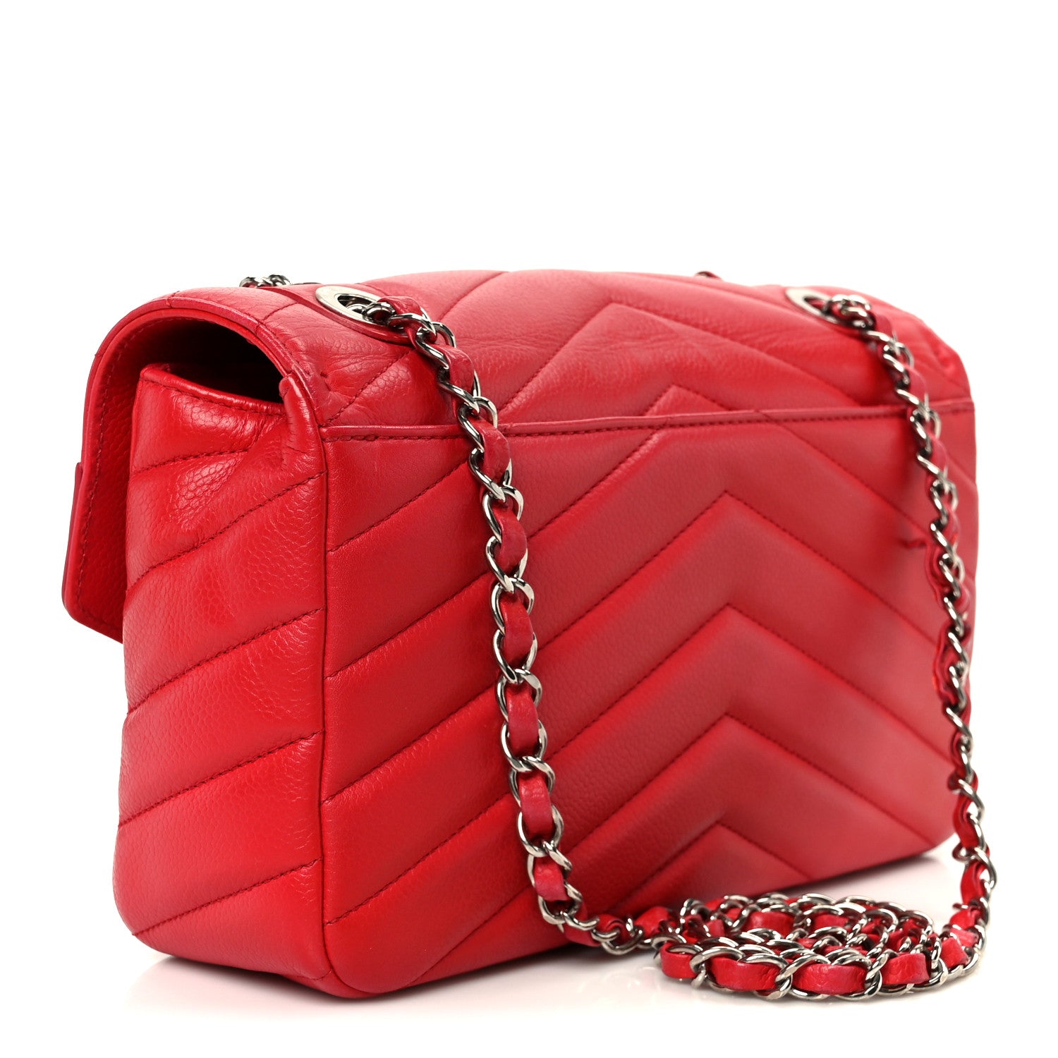 Chanel Caviar Chevron Quilted Single Flap Red 3 of 14