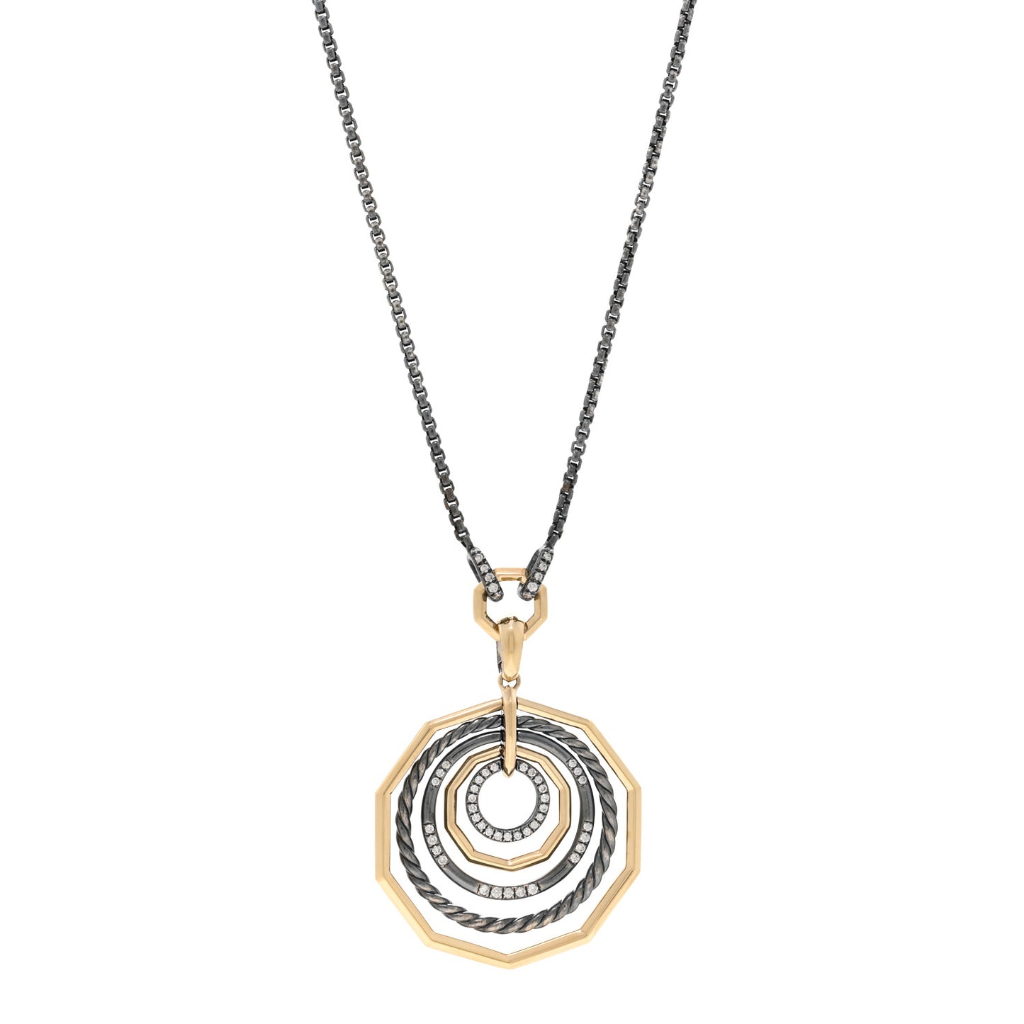 Darkened Sterling Silver 18K Yellow Gold Diamond Medium Stax Pendant Necklace