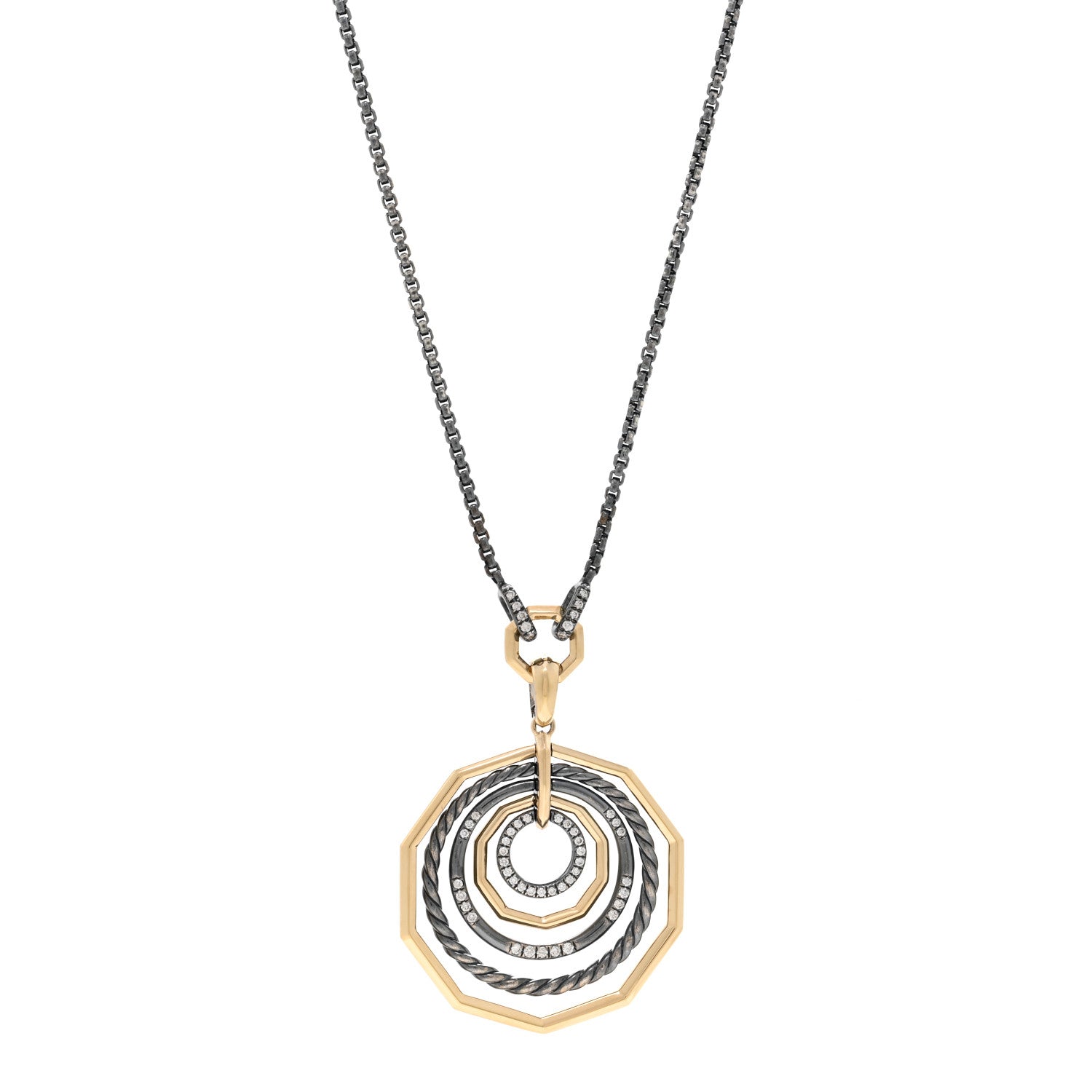 David Yurman Darkened Sterling Silver 18K Yellow Gold Diamond Medium Stax Pendant Necklace 1 of 4