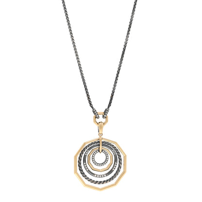 David Yurman Darkened Sterling Silver 18K Yellow Gold Diamond Medium Stax Pendant Necklace 1 of 4