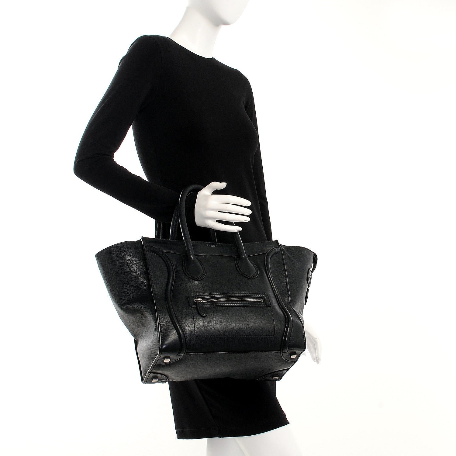 Celine Drummed Calfskin Mini Luggage Black 2 of 7