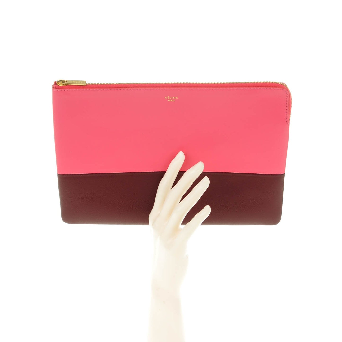 Lambskin Bi-Color Solo Clutch Pouch Pink Rust