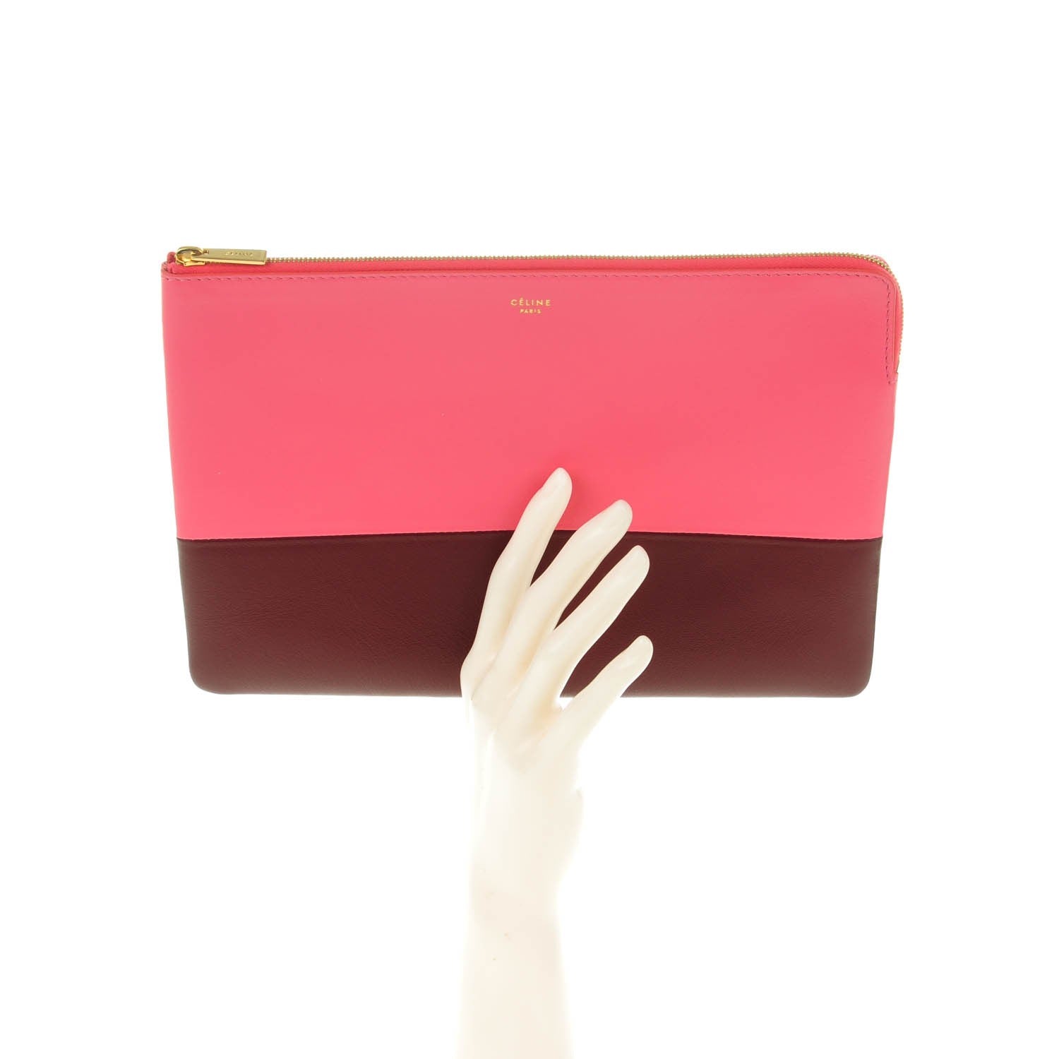 Celine Lambskin Bi-Color Solo Clutch Pouch Pink Rust 2 of 7