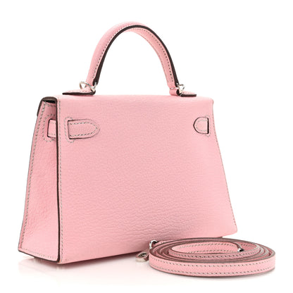 Hermes Chevre Mysore Horseshoe Mini Kelly Sellier 20 Rose Sakura Gris Perle 3 of 17