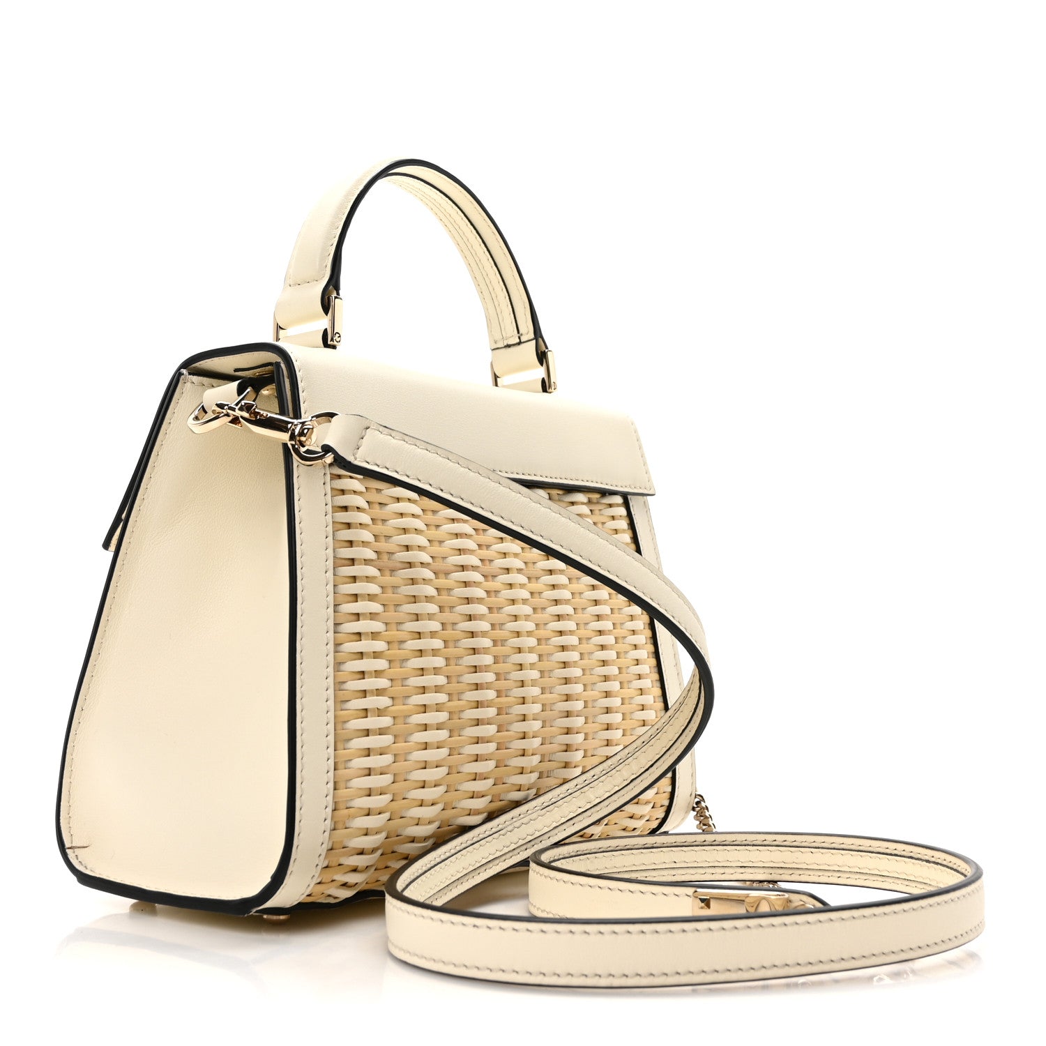 Valentino Garavani Wicker Calfskin Small VSling Top Handle Bag Natural White 3 of 9