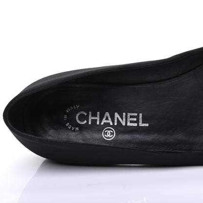 Chanel Grosgrain Metallic Lambskin Cap Toe CC Ballerina Flats 37.5 Black Silver 8 of 10