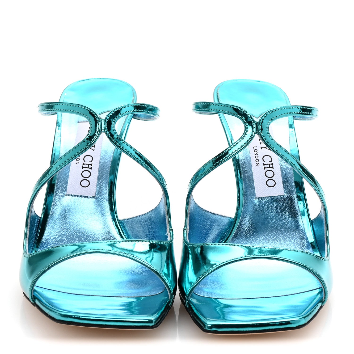 Jimmy Choo Metallic Calfskin Anise 95 Sandals 38.5 Malibu 3 of 9