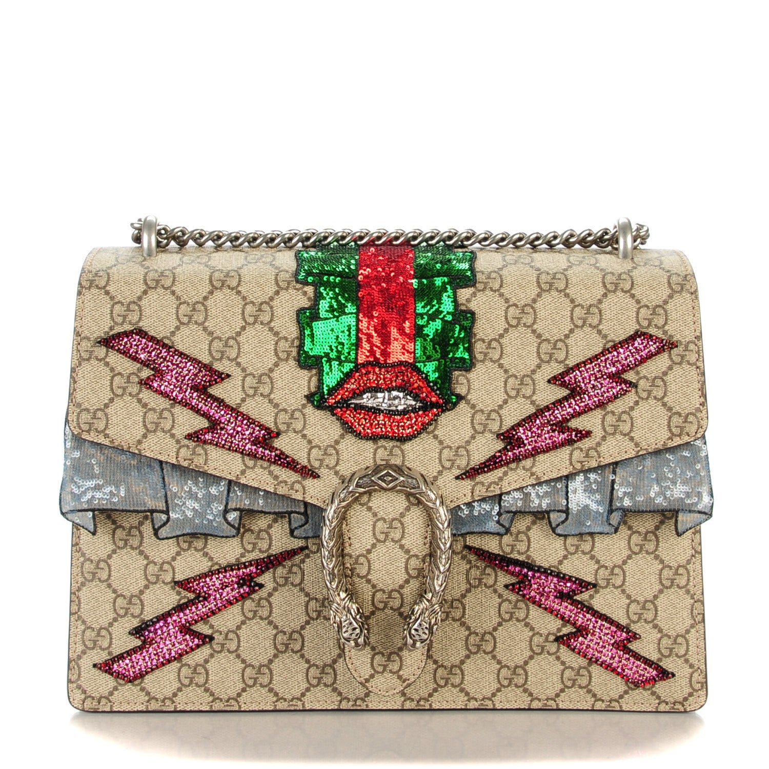 Gucci GG Supreme Monogram Lightning Embroidered Medium Dionysus Shoulder Bag Beige 1 of 7