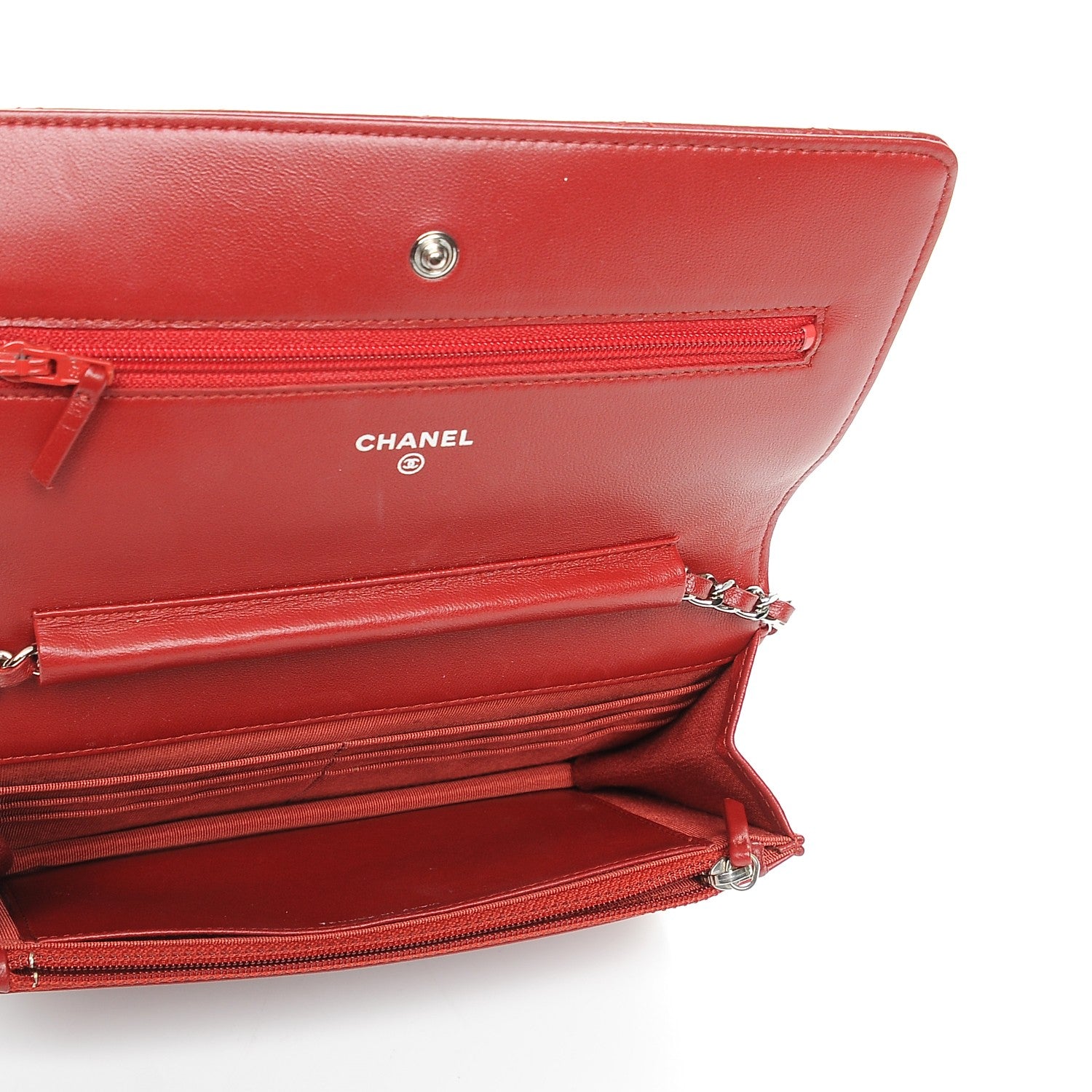 Chanel Lambskin Quilted Wallet On Chain WOC Red 5 of 9