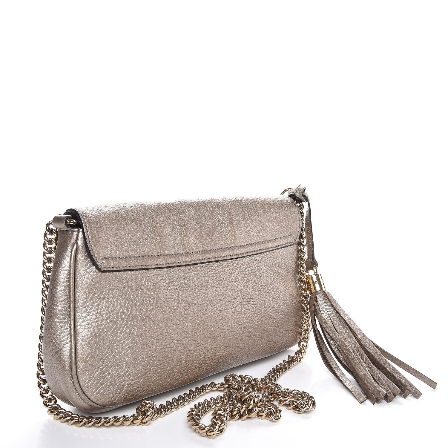 Gucci Metallic Pebbled Calfskin Medium Soho Flap Crossbody Golden Beige 3 of 13