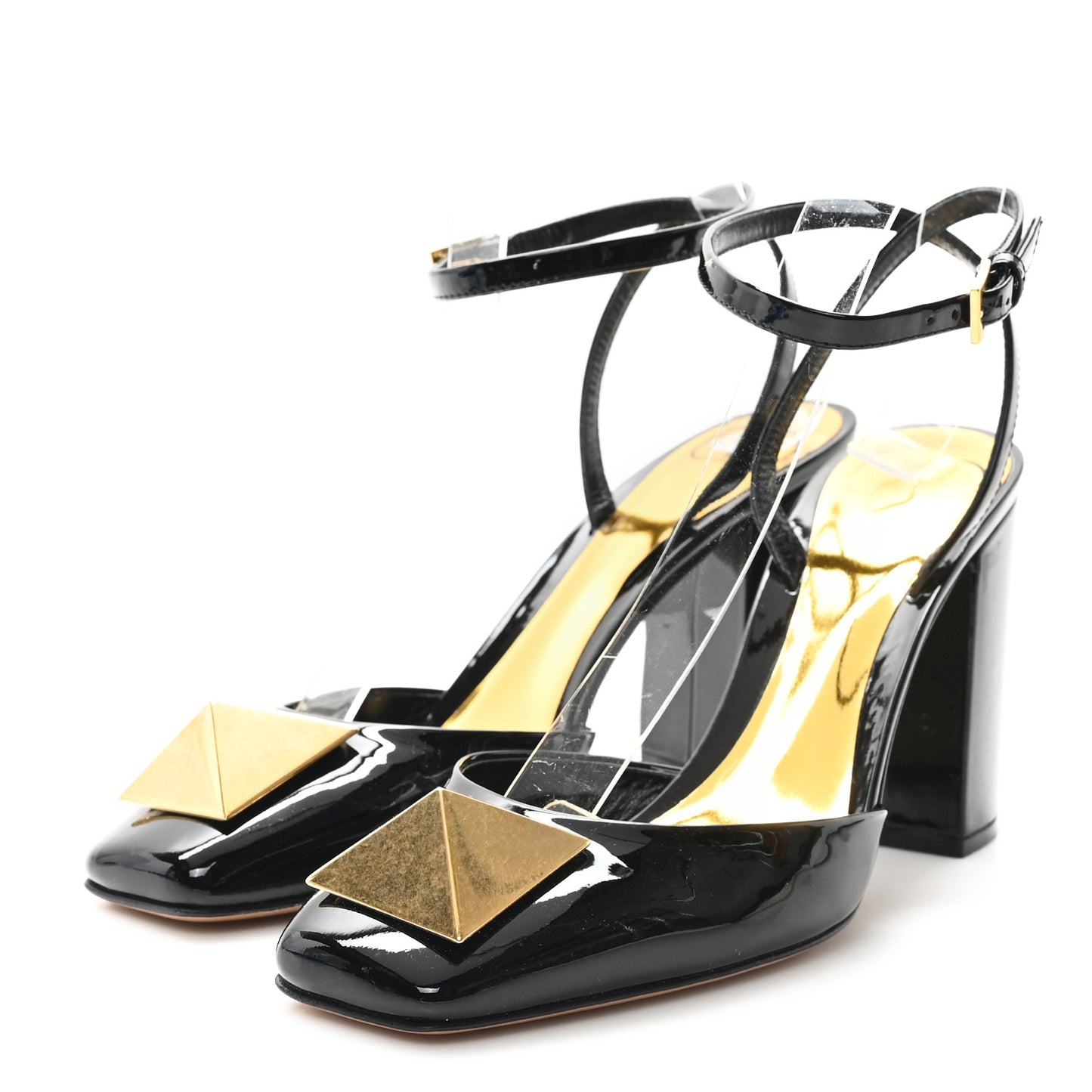 Patent One Stud Ankle Strap 90mm Block Heel Pumps 38 Black