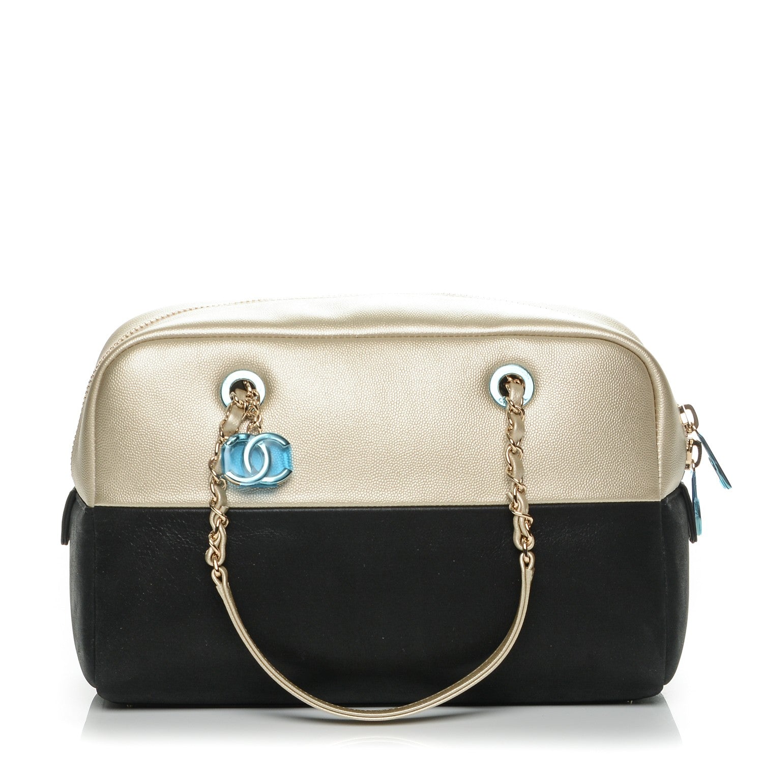 Chanel Caviar Iridescent Calfskin Duo Bowling Bag Black Gold 1 of 7