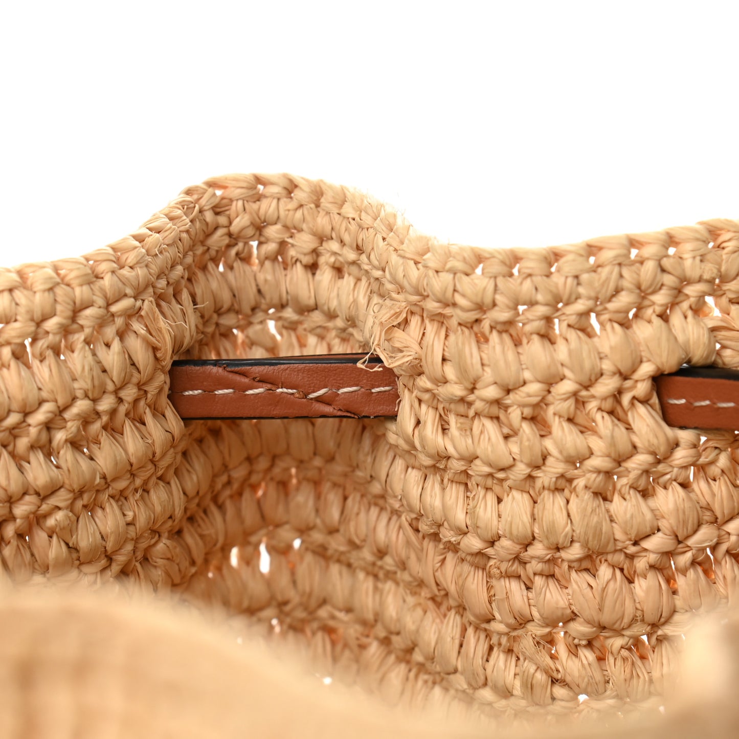 Raffia Calfskin Balloon Bucket Bag Natural Tan
