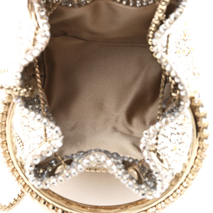 Jimmy Choo Satin Hotfix Crystal Embellished Bon Bon Bucket Bag Gold Silver 5 of 9