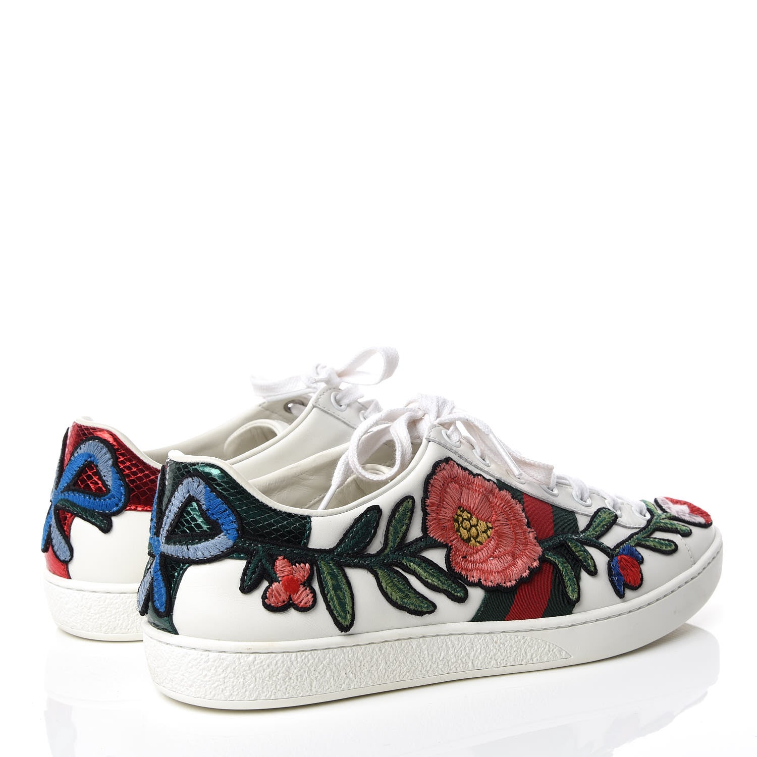 Gucci Calfskin Web Floral Embroidered Ace Sneakers 39 White 4 of 10