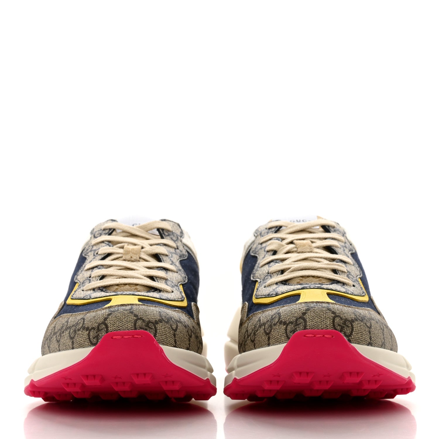 Gucci GG Supreme Monogram Mix Monogram Mens Rhyton Sneakers 12 London Blue Beige Sun Yellow 2 of 8
