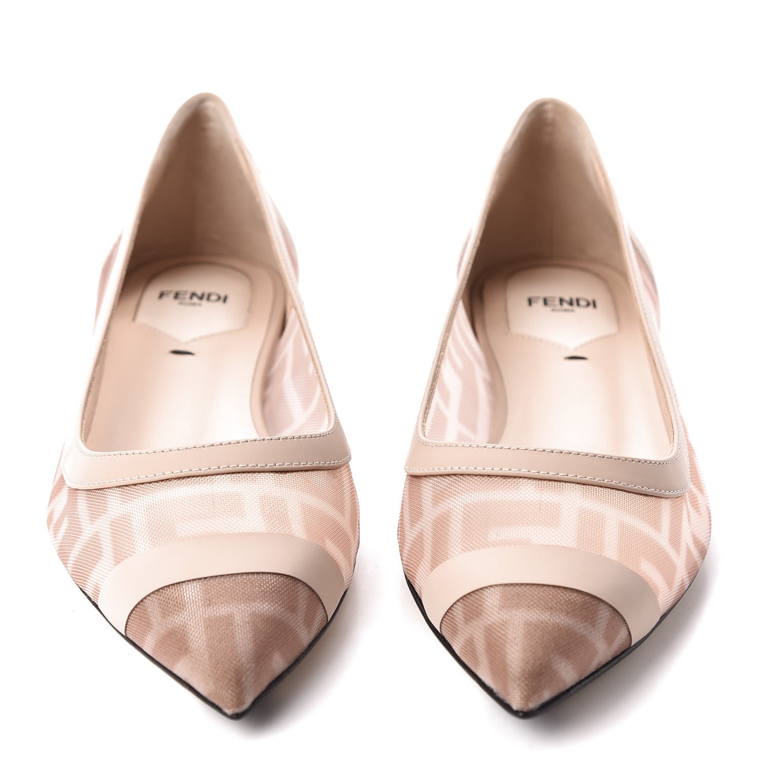Fendi Technical Mesh Vitello FF Colibri Ballerina Flats 38 Rose Nude 2 of 9
