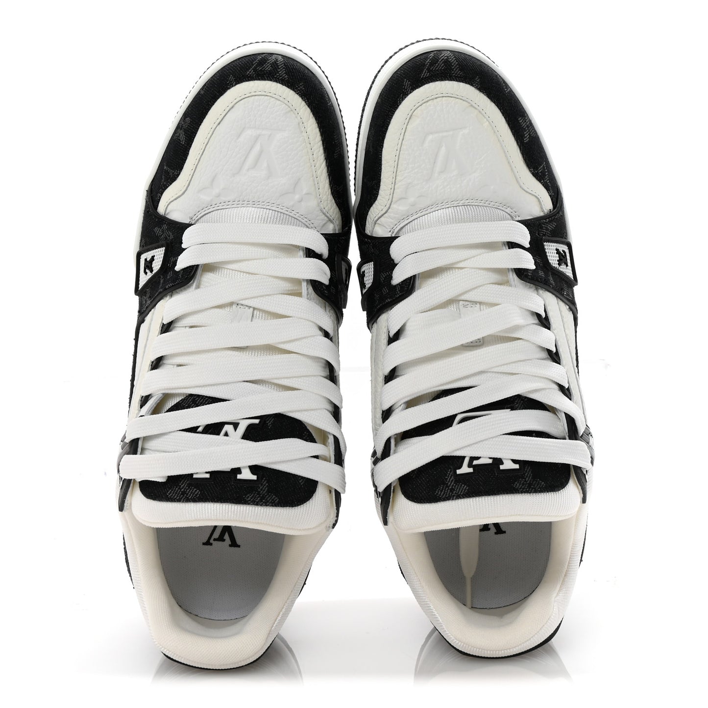 Calfskin Embossed Monogram Denim Mens LV Trainer Sneakers 9 Black