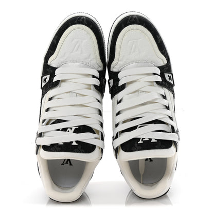 Louis Vuitton Calfskin Embossed Monogram Denim Mens LV Trainer Sneakers 9 Black 2 of 10