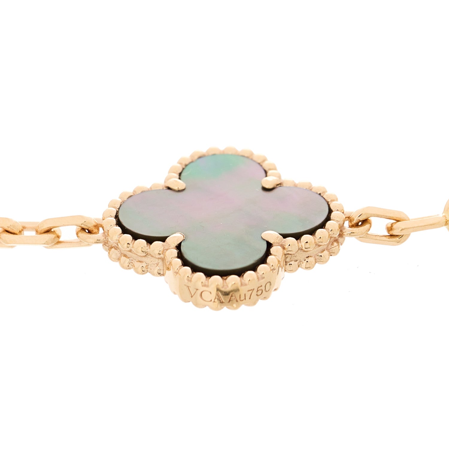 Van Cleef & Arpels 18K Rose Gold Diamond Gray Mother of Pearl 5 Motifs Vintage Alhambra Bracelet 4 of 6