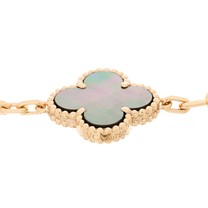 Van Cleef & Arpels 18K Rose Gold Diamond Gray Mother of Pearl 5 Motifs Vintage Alhambra Bracelet 4 of 6